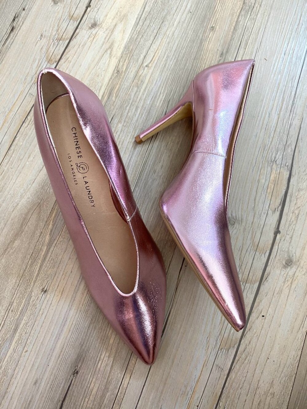 Chinese Laundry Metallic Pink Pointed Toe Heels Size 10